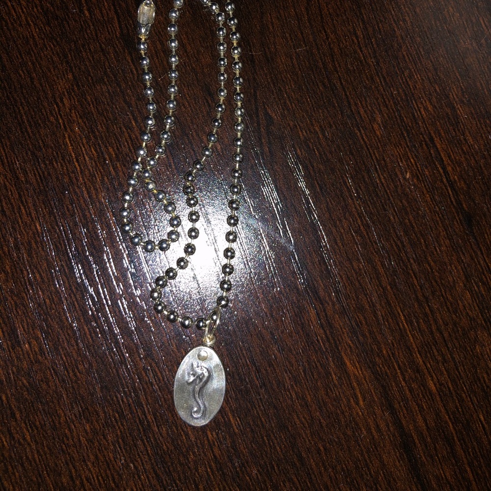handmade stamp seahorse necklace
